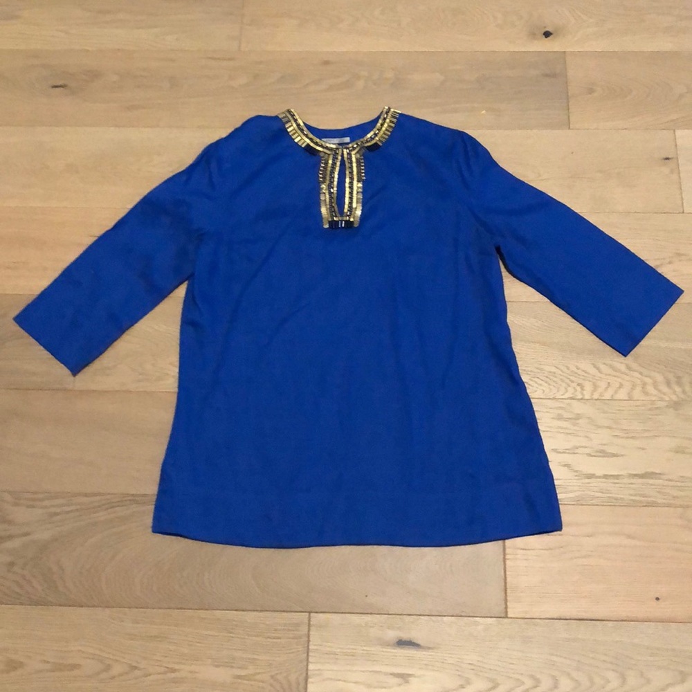 Anne Klein Blue Tunic with Gold Accents